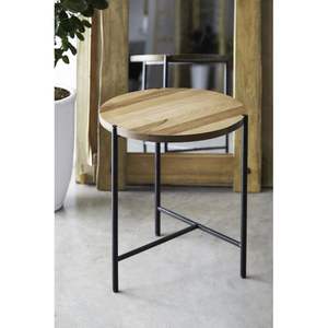 Mesa Auxiliar Compacta con Tapa de Madera y Base de Hierro, Ideal para Espacios Pequeños, con Soporte Metálico Resistente y Diseño Funcional - Product Image 4