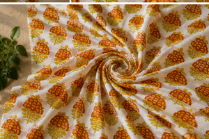 Eco-Friendly <b>Yellow</b> Floral Hand Block Print Lightweight Cotton Fabric Traditional Indian Textile for Girls Dress Kurti <b>Saree</b> - Product Image 5