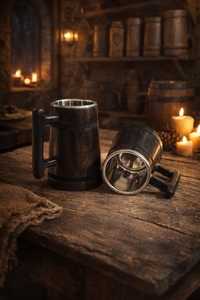 Mug à bière en bois foncé, étanche, fait main, en bois naturel, présentant un artisanat ethnique, construction robuste - Product Image 3