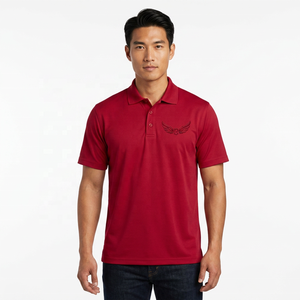 Camisa Polo Oxford de Algodón Roja para Hombre, Manga Corta, Logotipo Bordado, Diseño Casual y Transpirable en la Parte Delantera - Product Image 3