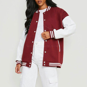 Street Style Women Letterman Jacket <b>Covered</b> <b>Button</b> Outerwear Soft Wool Blend Custom Design Bulk Supplier - Product Image 5