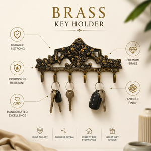 Handcrafted Solid Brass Floral <b>Key</b> Holder <b>Wall</b> Mounted Decorative 6 Hook Organizer Vintage Entryway Home and Office Décor <b>Rack</b> - Product Image 5
