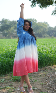 Robe décontractée indienne romantique pour femme, style empire, en coton biologique tissé, lavable, patchwork, pour tous les jours - Product Image 3