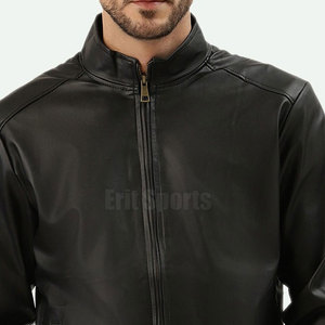 Men's Leather Jacket Stand Collar Front <b>Logo</b> High Quality Eco-Friendly Breathable Fabric Winter Outdoor Activities - Product Image 2