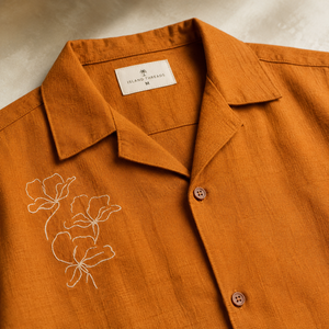 Fashionable Mens Brown Orange Cotton Embroidery <b>Shirt</b> <b>Half</b> Sleeves Floral Casual <b>Button</b> <b>Shirt</b> - Product Image 2