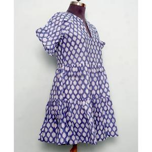 100% Pure Cotton Women's Mini <b>Dress</b> Indian Hand Block Floral Print Washable Eco-Friendly Breathable High Waist Boho Office Lady - Product Image 4