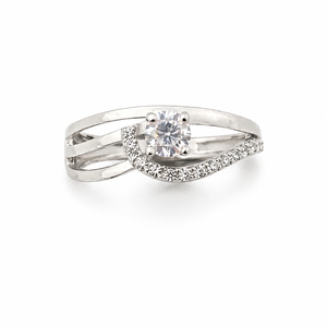 925 Sterling <b>Silver</b> Womens <b>Solitaire</b> <b>Ring</b> with Round Cut Cubic Zirconia Center Stone Split Shank Pave Band Modern Elegant Design - Product Image 1