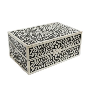 Luxury Handmade Bone Inlay Rectangle Resin Wood Jewelry <b>Storage</b> <b>Box</b> Floral Design European Modern Luxury 2-Layer Decorative - Product Image 1