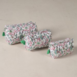 Sacs cosmétiques en coton matelassé imprimés à la main, assortiment en gros (lot de 3) - Product Image 1