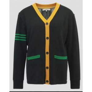 Men's Black Knitted Cardigan With <b>Yellow</b> Trim Green Pockets Full Sleeve Autumn Style Button Closure Sweater for Women Men - Product Image 2
