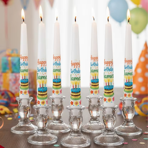 Bougies coniques personnalisées en cire de soja et paraffine, sans fumée, imprimées motifs gâteaux colorés, avec nom personnalisé, pour anniversaire, célébration, Halloween et fêtes - Product Image 1