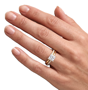 แหวนหมั้นเพชรทรงกลมแบบเจ้าหญิง แหวนคู่ประดับเพชรแบบ Pave แหวนทองคำแท้ 14K แหวนหมั้นทรง Radiant แหวนสำหรับเจ้าสาวแบบซ้อนได้ - Product Image 5