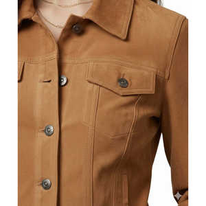 Chaqueta Trucker de Manga Larga en Gamuza Color Beige Claro para Mujer, Talla XS, Leathertex - Product Image 1