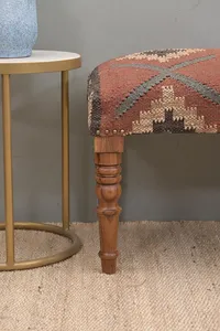 Handmade Eco-Friendly Kilim Jute Rug <b>Bench</b> Modern Ottoman Upholstered <b>Wooden</b> Seat Rustic Entryway Furniture Home Decor - Product Image 5