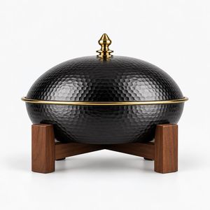 Cacerola Redonda de Madera Negra de Lujo con Tapa y Revestimiento de Acero Inoxidable, 24 cm de Diámetro, para Cocinas de Gas e Inducción - Product Image 1