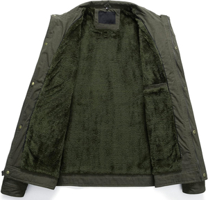 Men's Polyester/Cotton Blend Knitted Embroidered Loose Stand Collar Breathable Windproof <b>Wool</b>-Lined Single Button Casual Jacket - Product Image 2