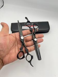 Black Plasma Color Hair Cutting Scissors Set Adjustable Screw Dragon <b>Handle</b> Thinning Straight Barber Salon Use <b>Shears</b> - Product Image 5