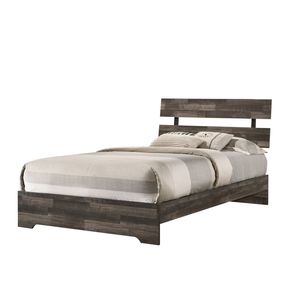 Letto a piattaforma singolo rustico con testiera, profilo basso, mobili da camera contemporanei, finitura marrone, 1 pz, letto in legno per ragazzi - Product Image 1