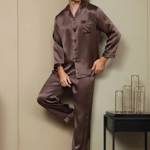 Vente flash - Ensemble de pyjama en satin de soie pour homme, manches longues, couleur unie, style classique, vêtements de nuit d'automne avec poches - Product Image 6