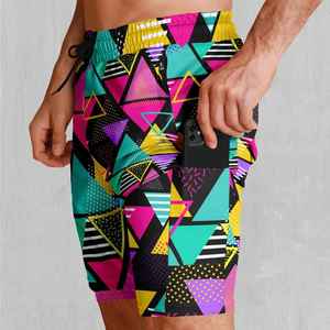 Shorts pour hommes en tissu satiné imprimé par sublimation, anti-plis, coupe-vent, séchage rapide, respirant, avec cordon de serrage, décoration vintage - Product Image 4