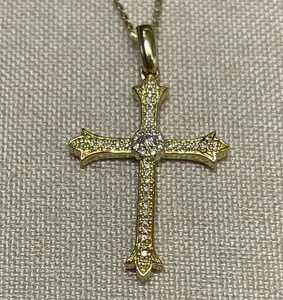 Moissanite Cross Wedding <b>Pendant</b> <b>Solid</b> 14K Yellow <b>Gold</b> 1.20 Carat Round Cut VVS1 Luxury Religious Necklace - Product Image 3