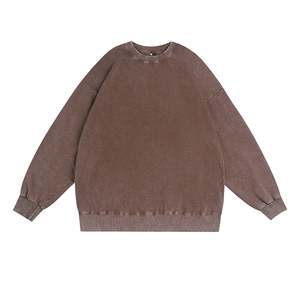 Sweat-shirts vintage surdimensionnés pour hommes, effet délavé, uni, manches longues, col rond, streetwear unisexe, pull déchiré, OEM - Product Image 1