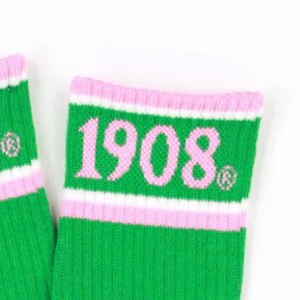 1908 Crew <b>Socks</b> Green White Pink Ribbed Cotton Blend Sports Casual Mid Calf Soft Breathable Daily Comfort - Product Image 2