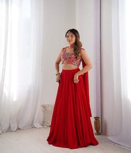 Lehenga Choli de Georgette Suave con Bordado Intenso, Completamente Cosido, para Novias, Bodas y Fiestas, con Dupatta, Ropa Étnica - Product Image 1