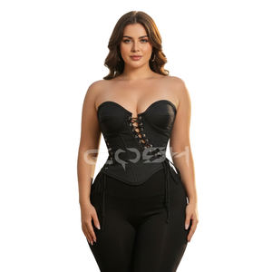 Corsé negro sin tirantes con cordones frontales, con varillas de acero y detalle de lazo lateral para moldear la cintura |   Top Corset de Moda Gótica - Product Image 6