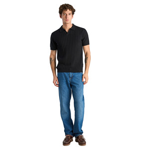 Chemise polo à manches courtes noire pour homme, style décontracté, coupe ajustée, col rond, tissu respirant en coton - Product Image 2