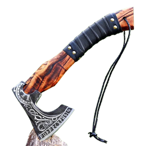 Hache Tomahawk artisanale avec manche en bois et fourreau en cuir, lame en acier forgé, hache de survie - Product Image 6