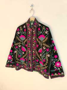 Velvet Suzani Embroidered <b>Jacket</b> Handmade indian ethnic embroidery <b>jackets</b> Floral Suzani <b>Jacket</b> Pure Velvet <b>Jacket</b> Boho <b>Hippie</b> - Product Image 5
