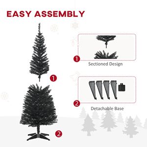 Albero di Natale Sottile a Forma di Matita con 294 Punte Realistiche, Albero Artificiale con Supporto in Plastica Nero - Product Image 3