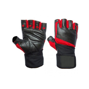 Half Finger Fitness <b>Gloves</b> Leather Weight Lifting Gym Workout Adjustable Wrist Strap Unisex Red <b>Black</b> - Product Image 4