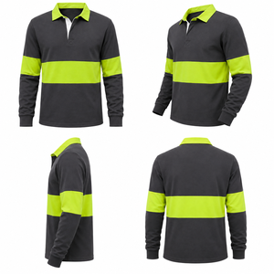 Men's Long Sleeve High Visibility <b>Polo</b> <b>Shirt</b> Color Blocked Knitted Polyester <b>Work</b> Wear with Pocket Quick Dry Design - Product Image 3