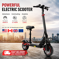 Scooter électrique tout-terrain 1200W avec siège, batterie 48V 15.6Ah, pneus de 10 pouces, pliable, pour adultes, marché américain et européen