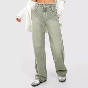 Pantalon crayon en jean pour femme de qualité supérieure, respirant, en coton, avec fermeture éclair, décontracté, à lacets, avec poches, grande taille, hiver, style urbain - Product Image 1