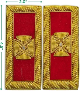 Masonic Knight Templar Grand Secretary Shoulder Boards Gold Bullion Wire – Hand Embroidered (<b>Red</b>, 3.75” x 1.5”) - Product Image 6