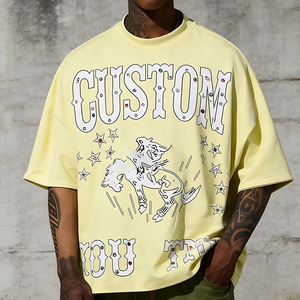 เสื้อยืดโอเวอร์ไซส์ทรงบ็อกซี่ผ้าคอตตอนหนา 280GSM พิมพ์ลายดิจิตอลประดับเพชร สวมใส่สบาย สไตล์ลำลอง สำหรับผู้ชาย ขายส่งเสื้อผ้าสตรีทแวร์ - Product Image 2