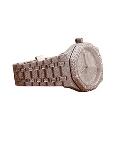 Montre-bracelet en acier inoxydable à quartz, entièrement sertie de moissanite taille ronde, style Hip Hop Rapper, montre de luxe pour cadeau - Product Image 2