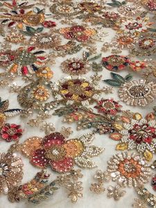 Tissu en dentelle brodée avec des perles florales, polyester transparent pour vêtements de cérémonie pour femmes - Product Image 5