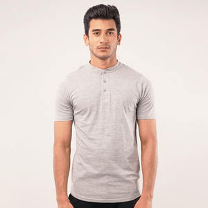 Camiseta Henley de Verano para Hombre, Color Sólido, 100% Algodón, Cuello Redondo, Corte Ajustado, Diseño Sencillo, 220g, Camisetas Henley Casuales para Hombre - Product Image 1