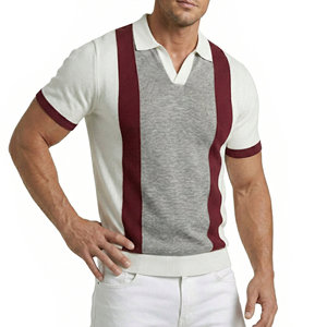 Camisetas Polo de Punto para Hombre al por Mayor, Cuello Johnny, Manga Corta, Bloques de Color Verticales, Dobladillo con Banda, Camisetas Polo Personalizadas para Hombre - Product Image 1