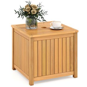 2-in-1 Acacia Wood Outdoor <b>Side</b> <b>Table</b> with <b>Storage</b> Square/Rectangular Coffee <b>Table</b> with Slatted End <b>Storage</b> Box - Product Image 3