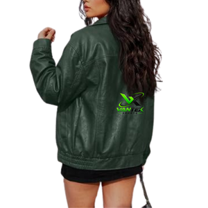 <b>Women's</b> Brown PU <b>Leather</b> <b>Bomber</b> <b>Jacket</b> Turn Down Collar Zipper Loose Fit Waterproof Casual Spring Winter Coat - Product Image 4