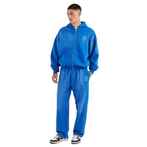 Survêtements bleu roi pour hommes de qualité supérieure, effet délavé, brodés, à fermeture éclair – Vente en gros de survêtements streetwear de fabrication. - Product Image 1