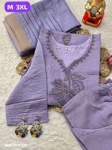 Última Colección de Kurti-Pantalón Largo Recto de Seda Romana con Bordado Khatli y Dupatta de Chanderi, Proveedor Indio de Moda Femenina - Product Image 2