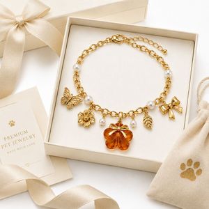 Collar de Cadena para Perro en Oro con Colgante de Ámbar Translúcido, Collares de Cadena de Lujo en Oro para Marcas de Mascotas de Comercio Electrónico - Product Image 3