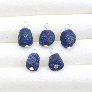 Lapis Lazuli Wire Wrapped Pendant <b>Silver</b> Plated Natural Raw 8 - 10mm Gemstone <b>Charm</b> Jewelry Making Supply Birthstone February - Product Image 2