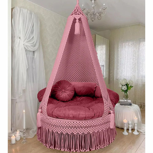 Hamac suspendu en macramé rose, fauteuil suspendu en coton tissé à la main, siège suspendu bohème pour intérieur/extérieur, balcon, salon, Jhula (72X40) - Product Image 5
